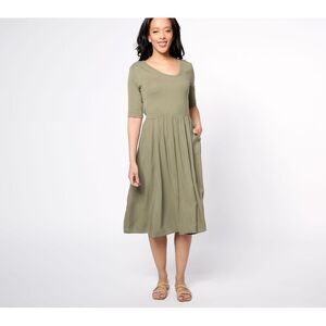 Peace Love World Women's Petite Dress PS Loved Knit to Woven Green A634838